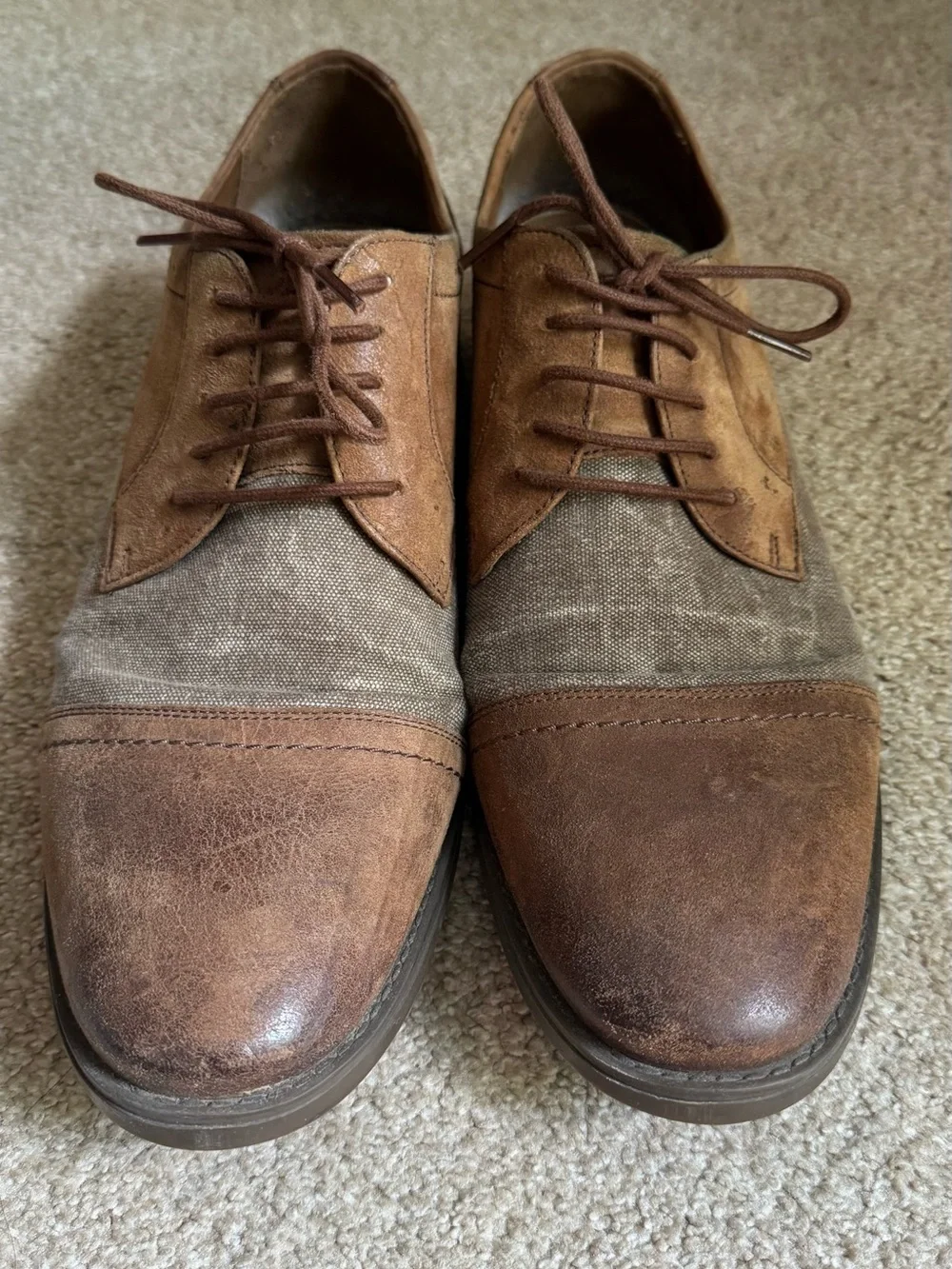 Clarks Brown Canvas and Suede Cap-Toe Oxfords